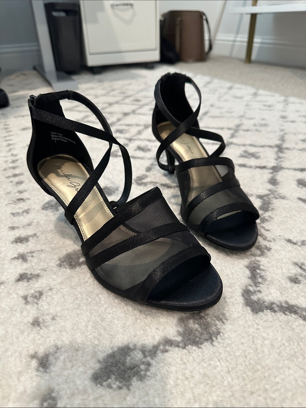 Women's Black Mesh Strappy Block Heel Sandals